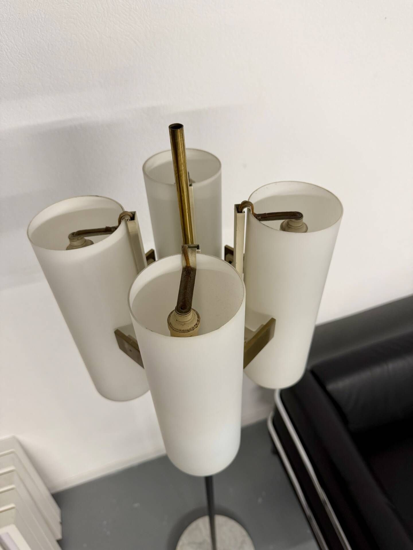 Vintage 1960s Arlus France brass four-light lamp post.
