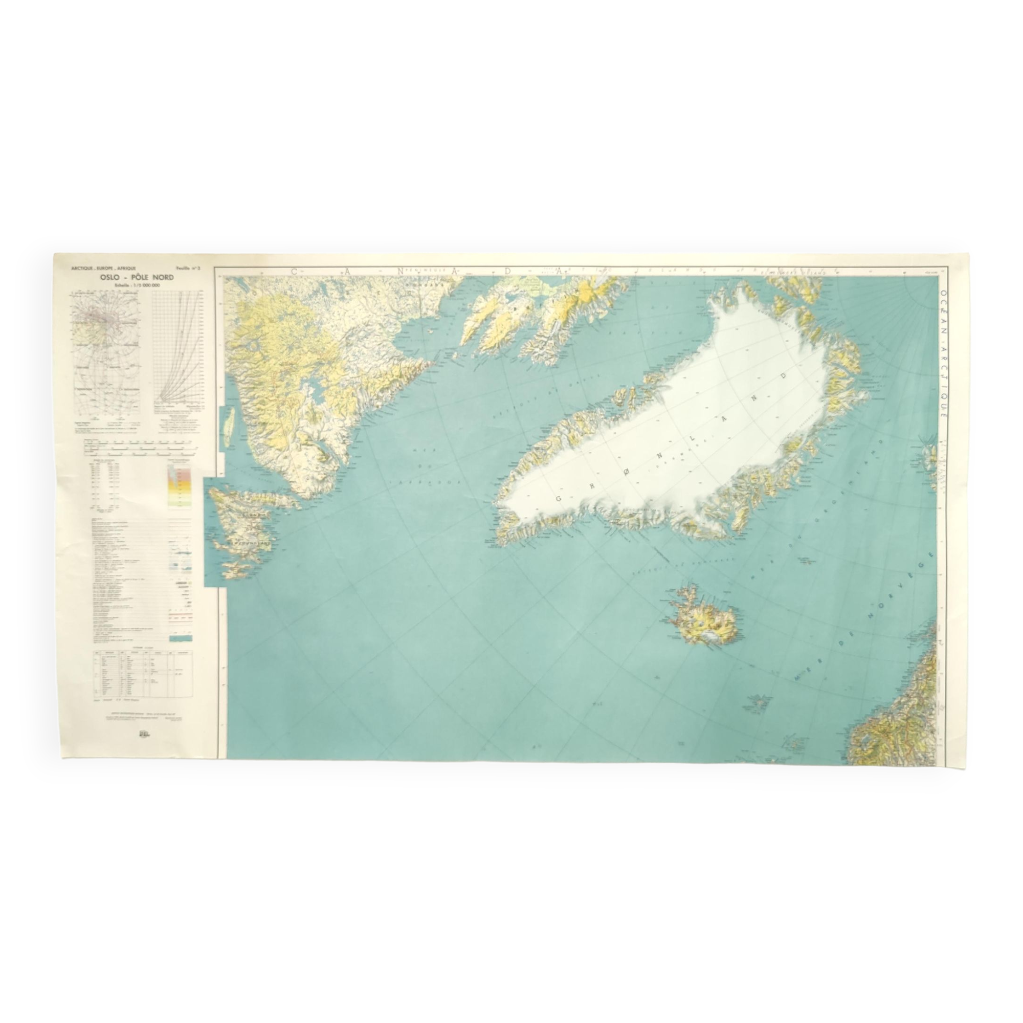 Vintage Map Iceland Greenland Canada 1968