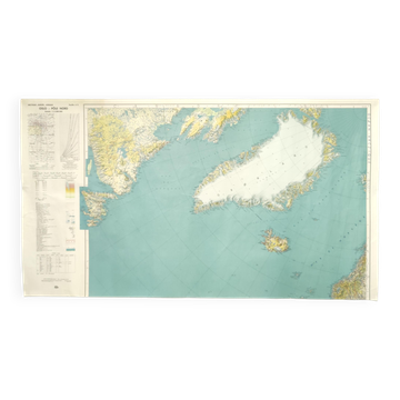 Vintage Map Iceland Greenland Canada 1968