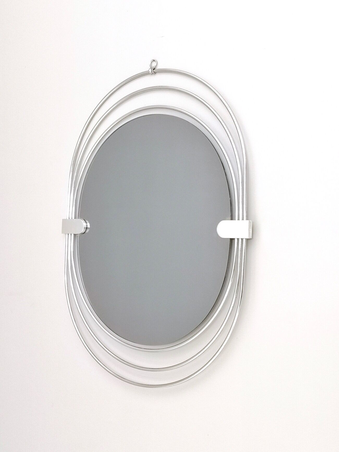 Postmodern Smoked Wall Mirror with a Triple Chrome-Plated Metal Frame, Italy