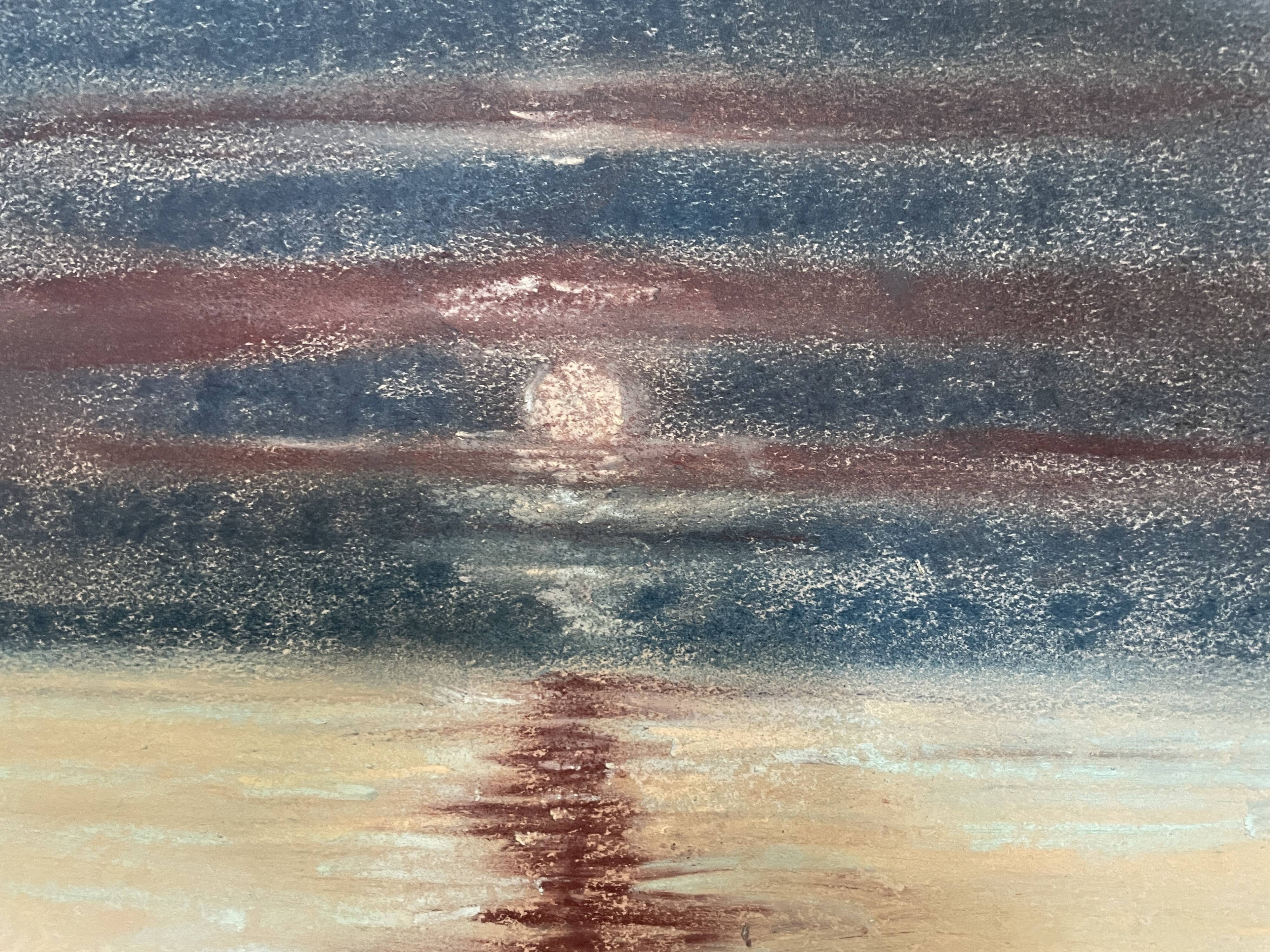 Signed pastel painting "sunset" Normandy