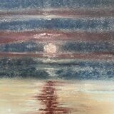 Signed pastel landscape painting "sunset" Normandy