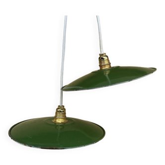 Pair of vintage lampshades, old enamelled sheet metal lampshades