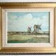 Peinture à l'huile vintage de moulin à vent, signée L.Carlson 1960