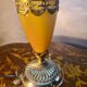 honey opaline lamp with gilding, pleated satin shade 50x25, electrical in good condition, very good