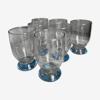 Set of 7 blue foot water glasses