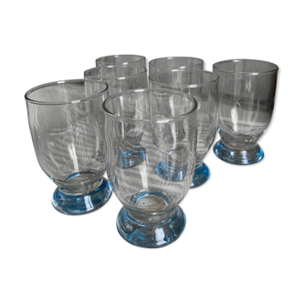 Set of 7 blue foot water glasses