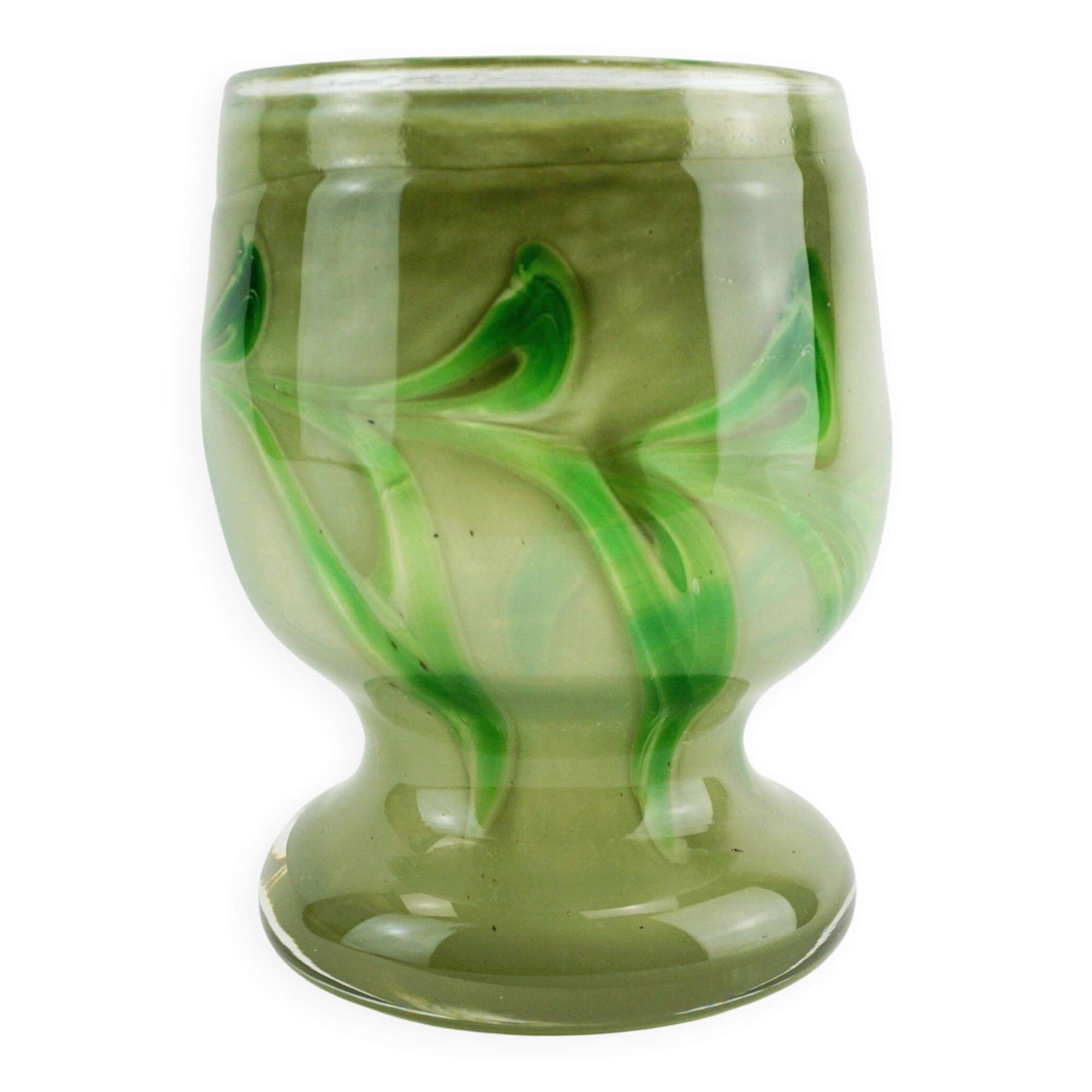 vase en verre vintage par Erwin Eisch, différentes nuances de vert et verre clair