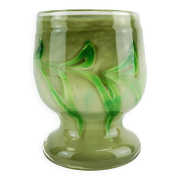 vase en verre vintage par Erwin Eisch, différentes nuances de vert et de verre clair