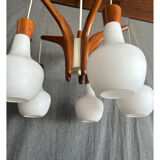 Vintage teak and opaline chandelier