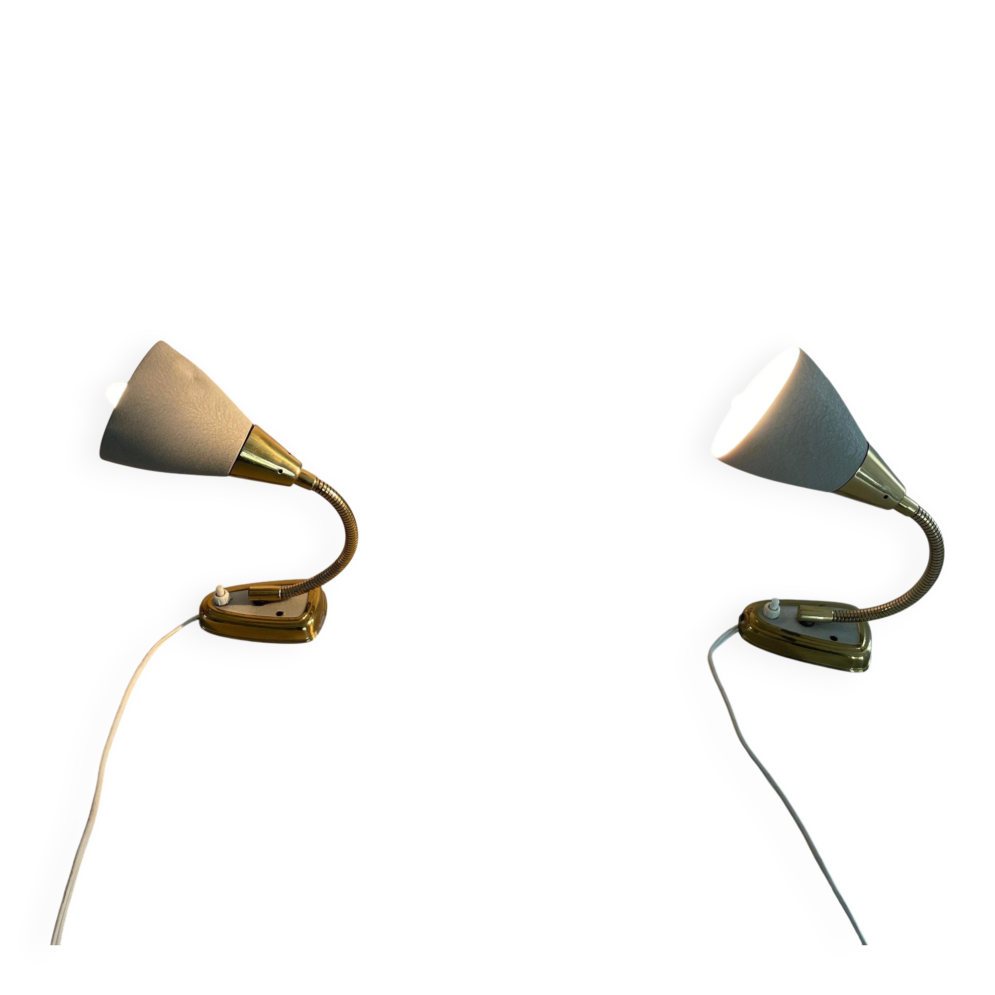 Pair of grey metal and brass wall lights, 1960s, Germany