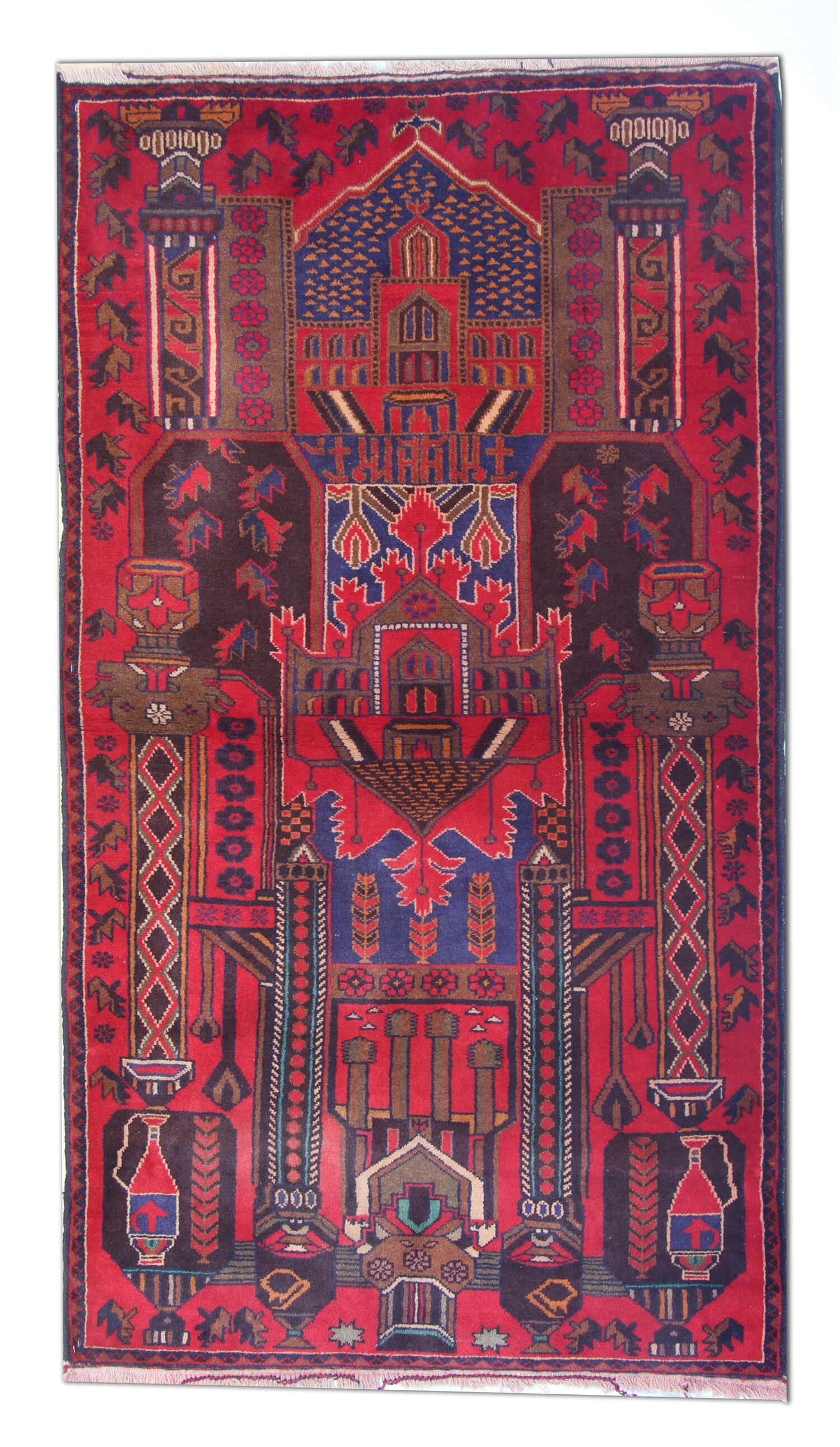 Tapis persan tissé à la main traditionnel tribal red wool living area rug - 113x200cm