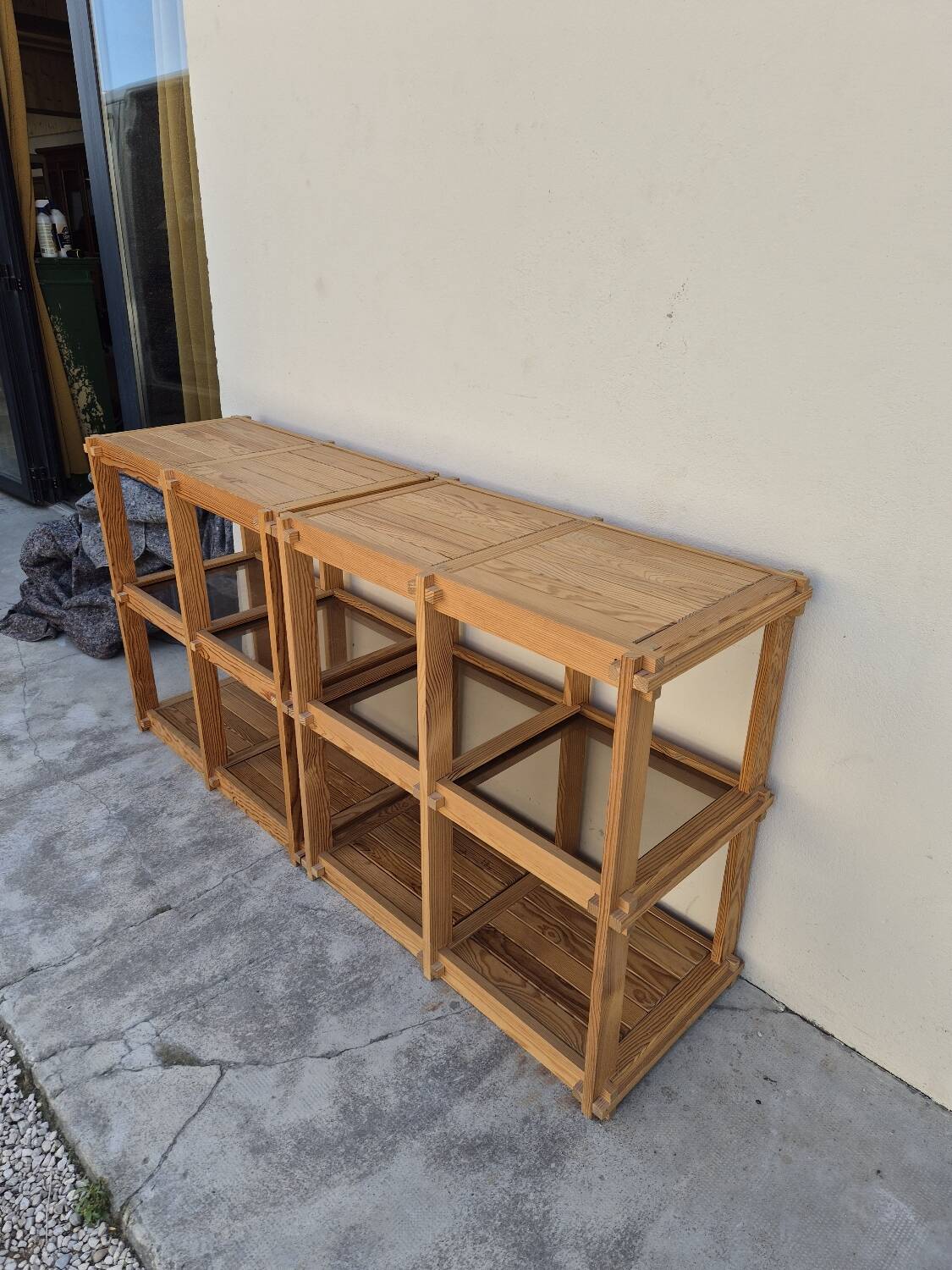 Pair of vintage pine bookshelf units in Maison Regain design from the 1970s.