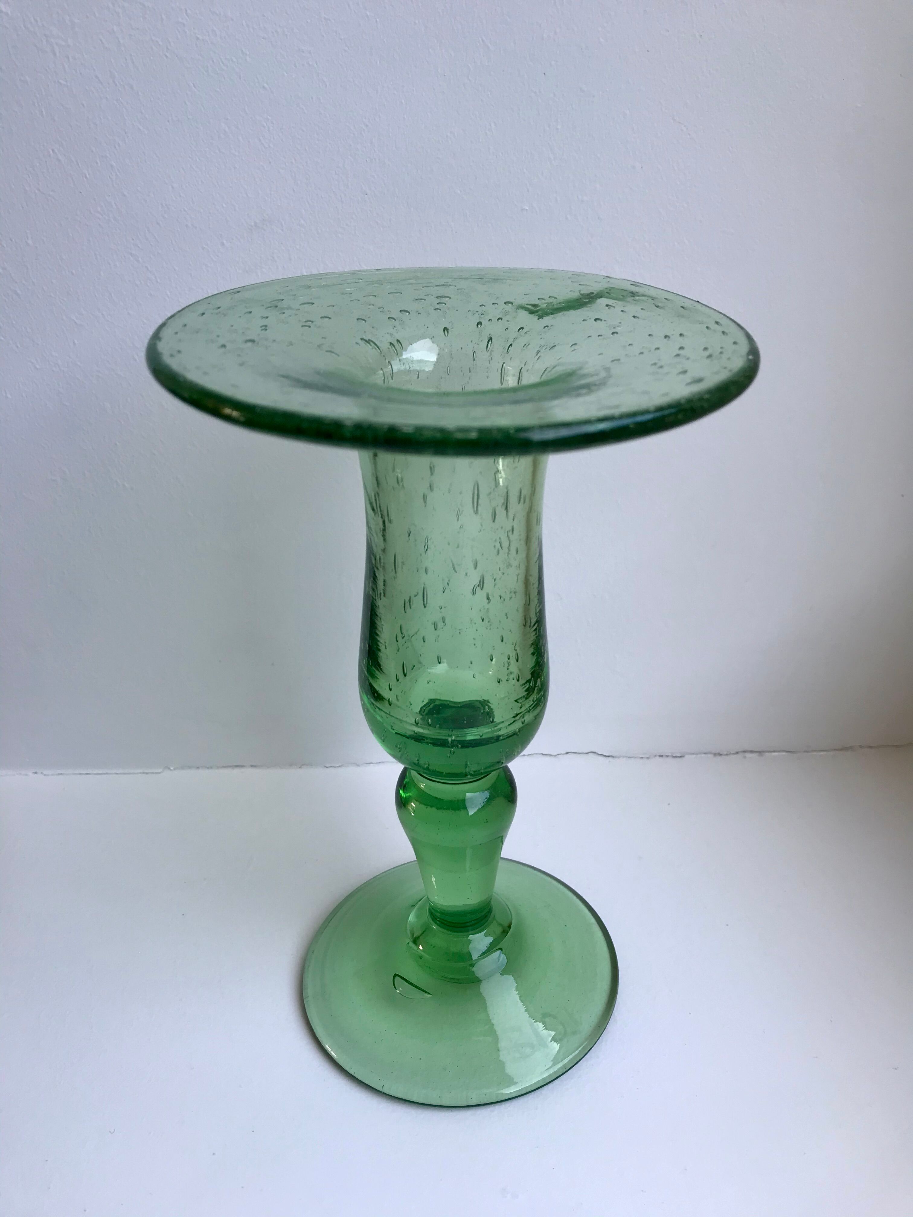 Biot bubble glass candle holder signed green years 60-70