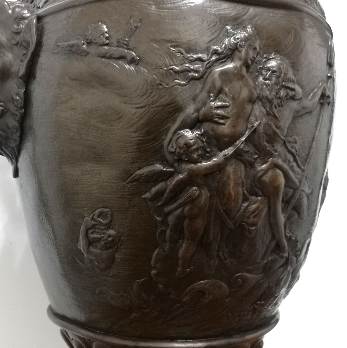 Patinated bronze lamp base medal