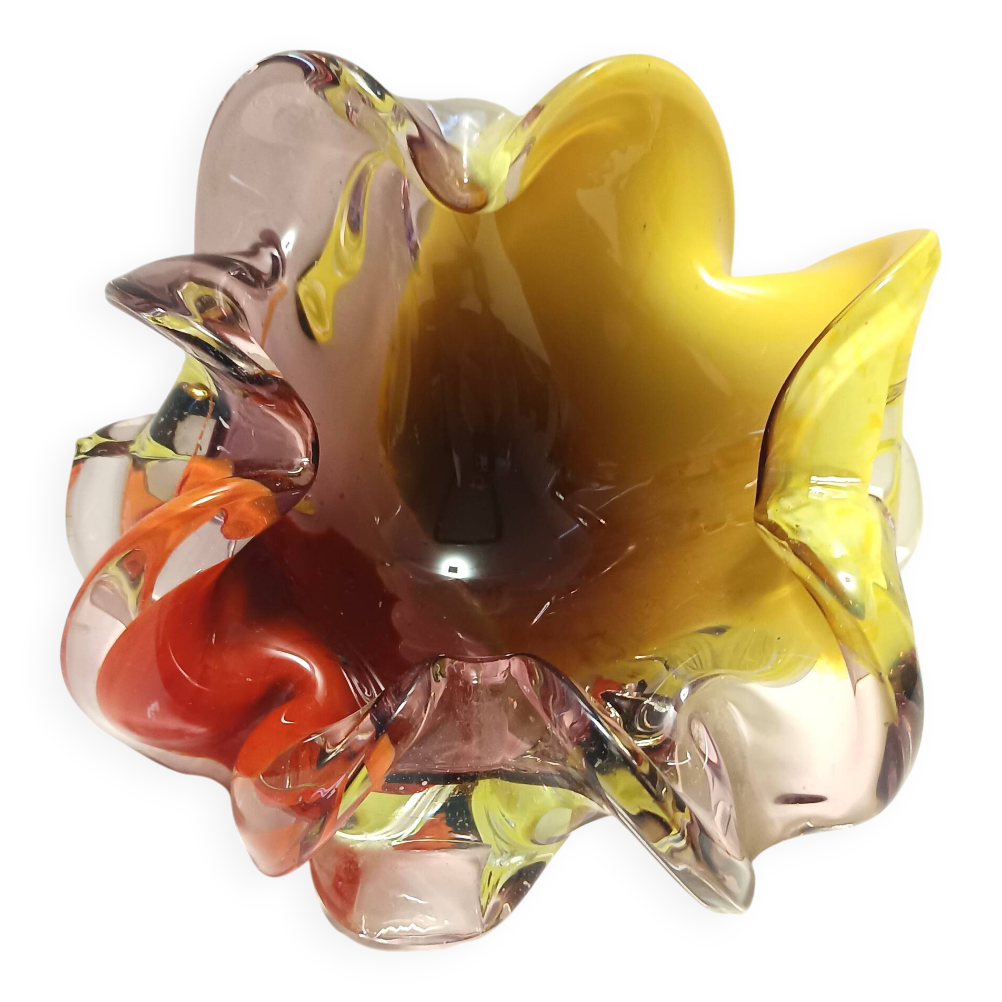 Large Polychrome Murano Glass Ashtray / Vide-Poche attr. to Toso, Italy