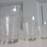 32 antique glasses engraved with Friezes of Arabic and spirals