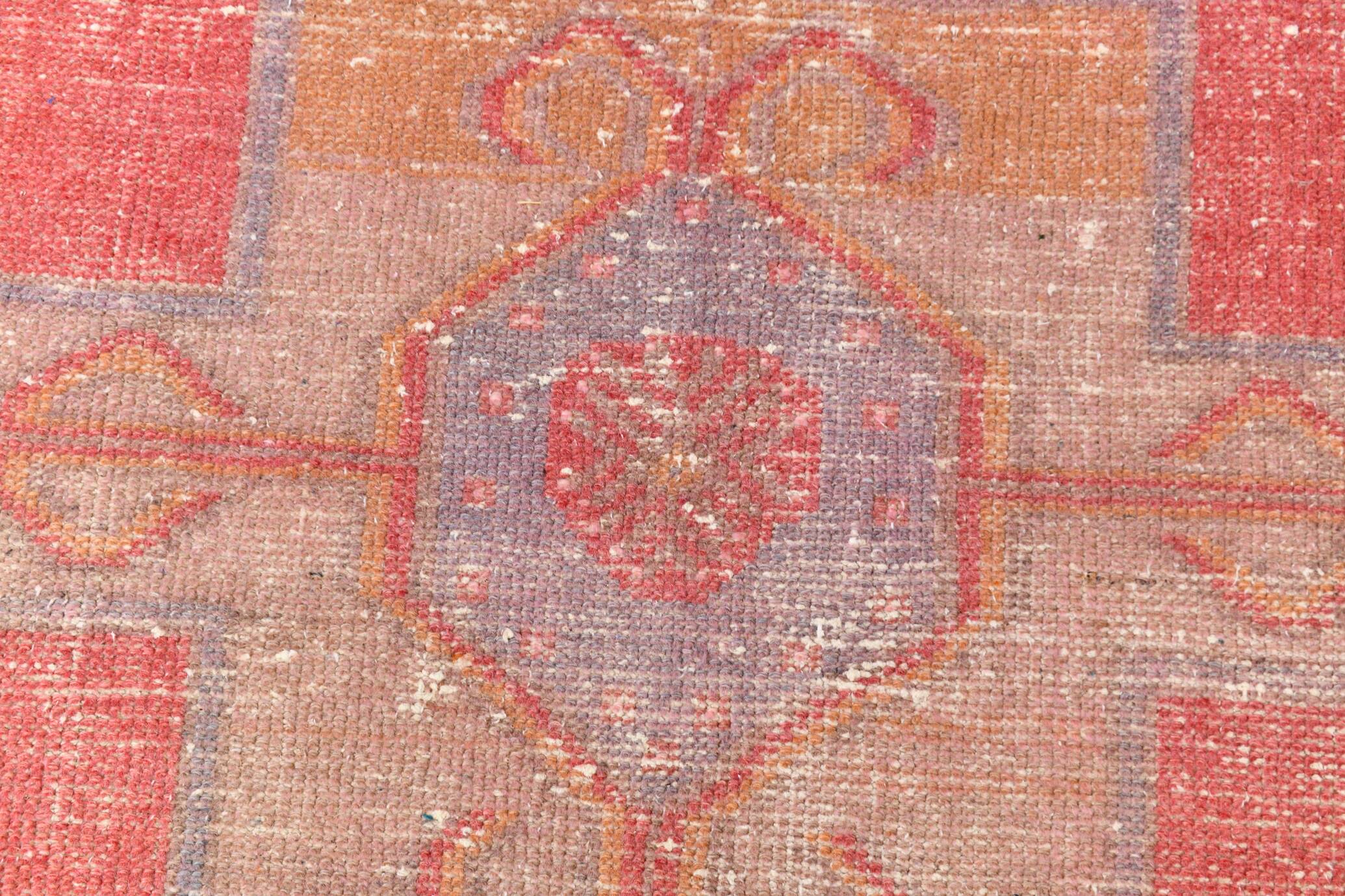 4x7 Vintage Pale Red Geometric Turkish Rug, 117x228Cm