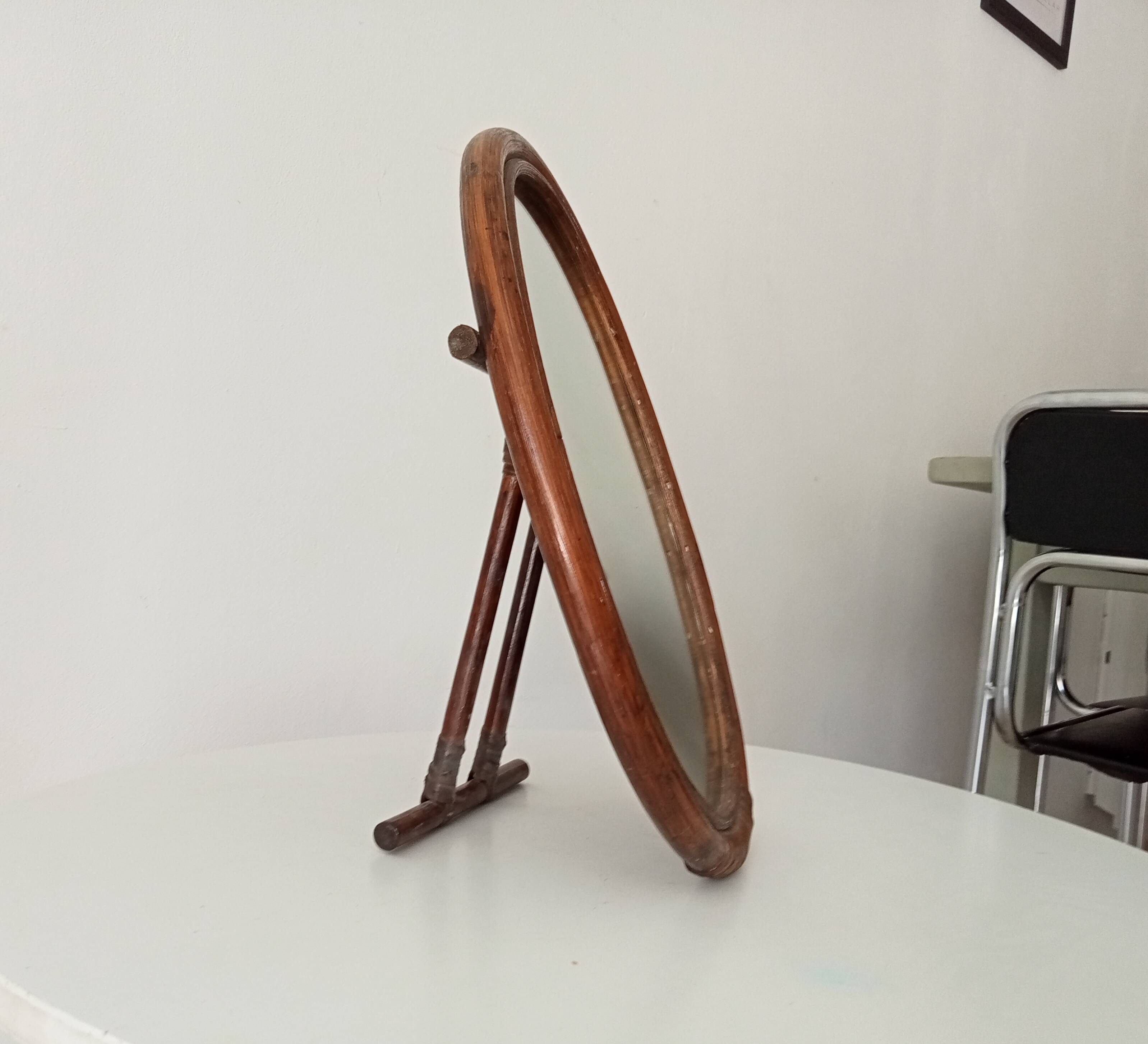 Antique rattan table mirror early 20th century