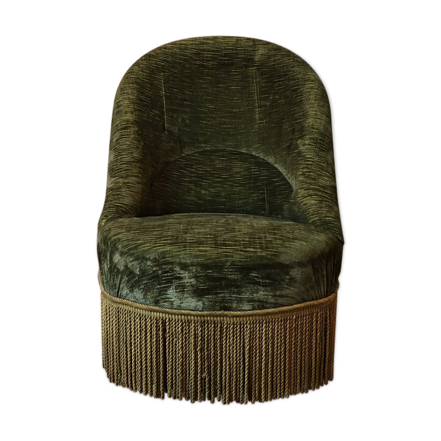 Olive green velvet toad armchair