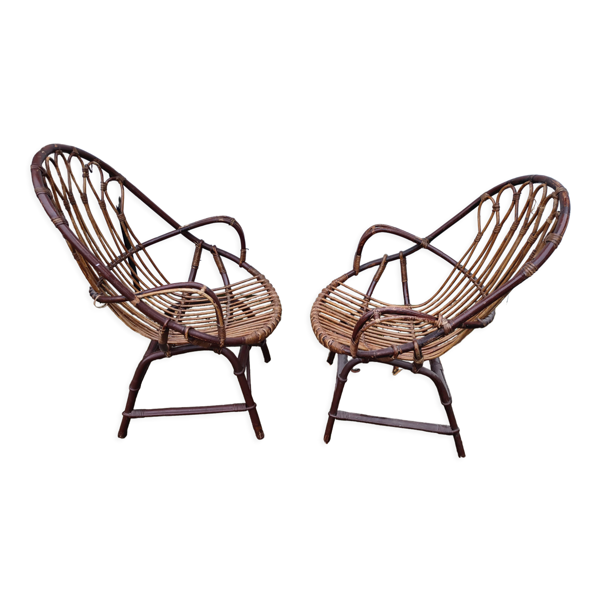 2 vintage rattan wicker armchair