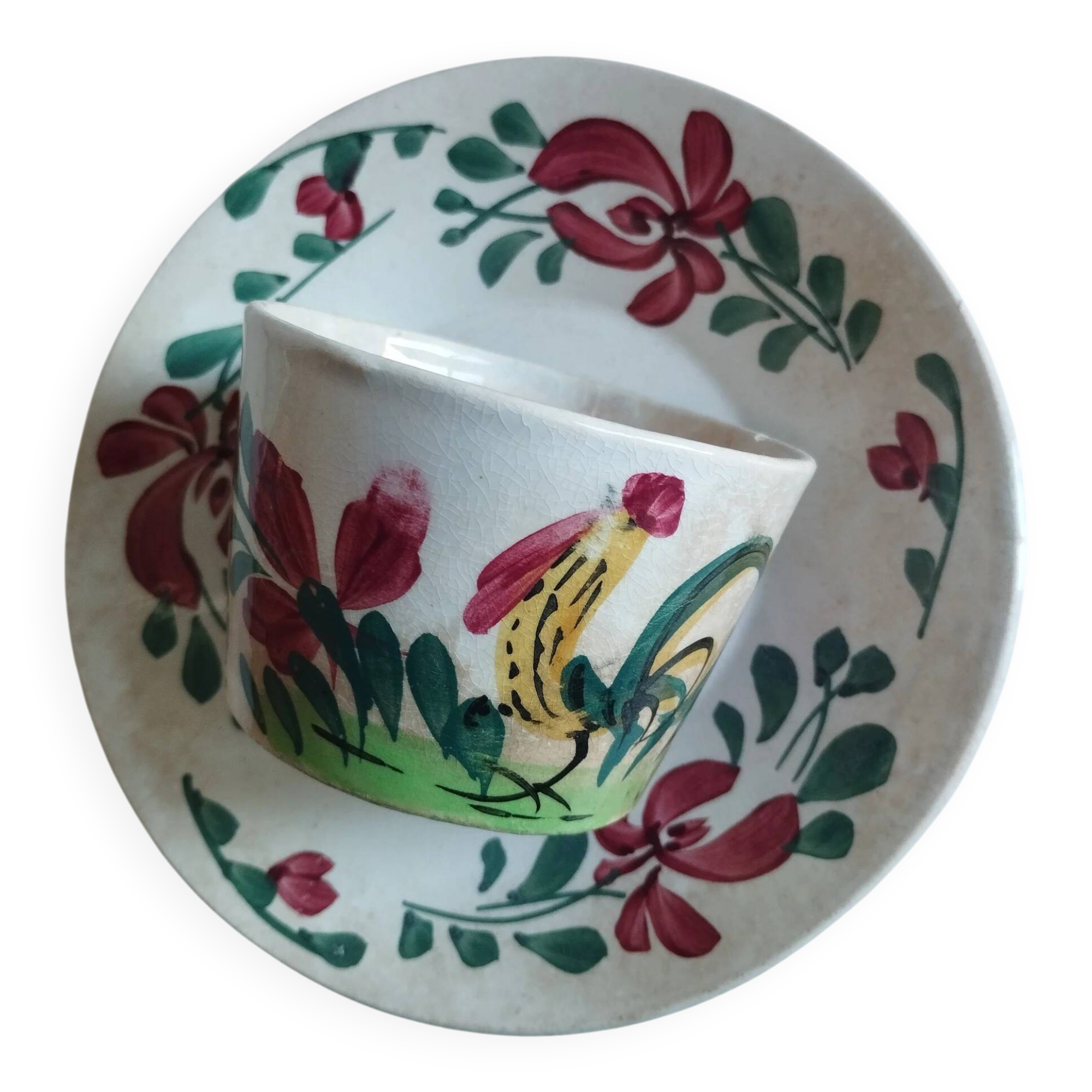 Cup and saucer Creil & Montereau "Rooster"