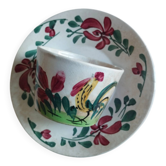 Cup and saucer Creil & Montereau "Rooster"