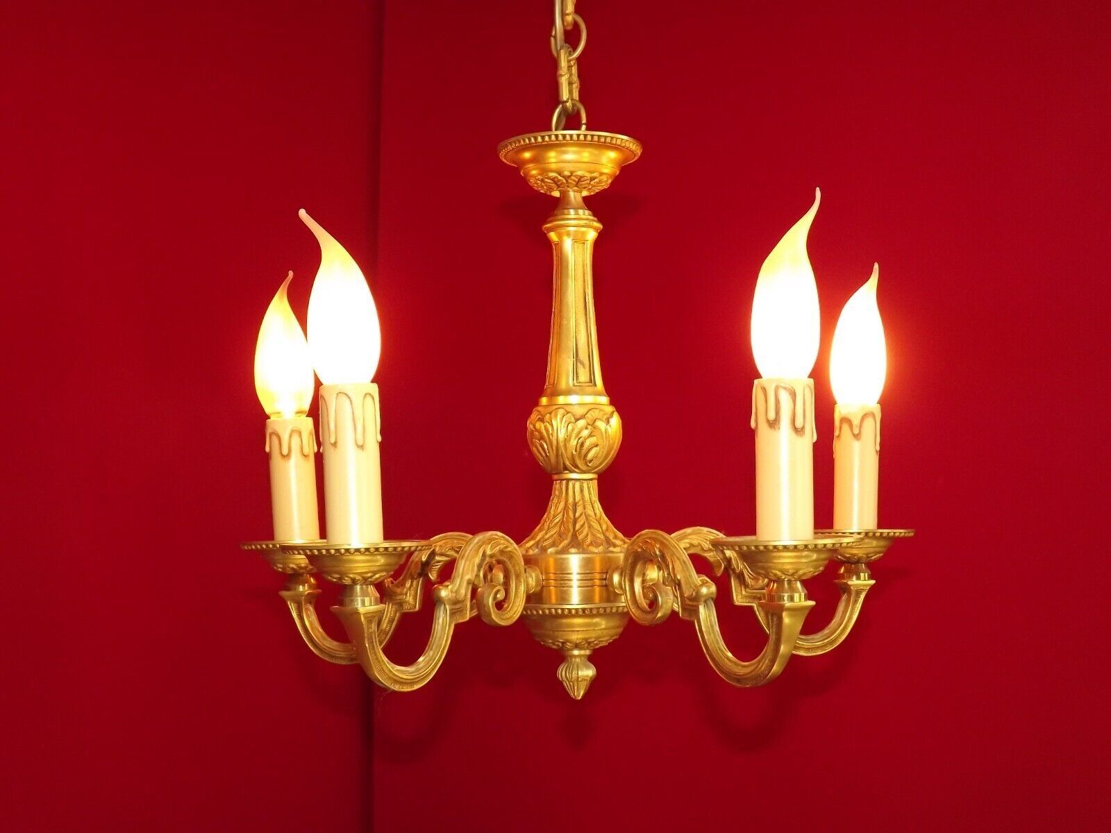 French 5 light quality bronze chandelier scroll acanthus leaf arms