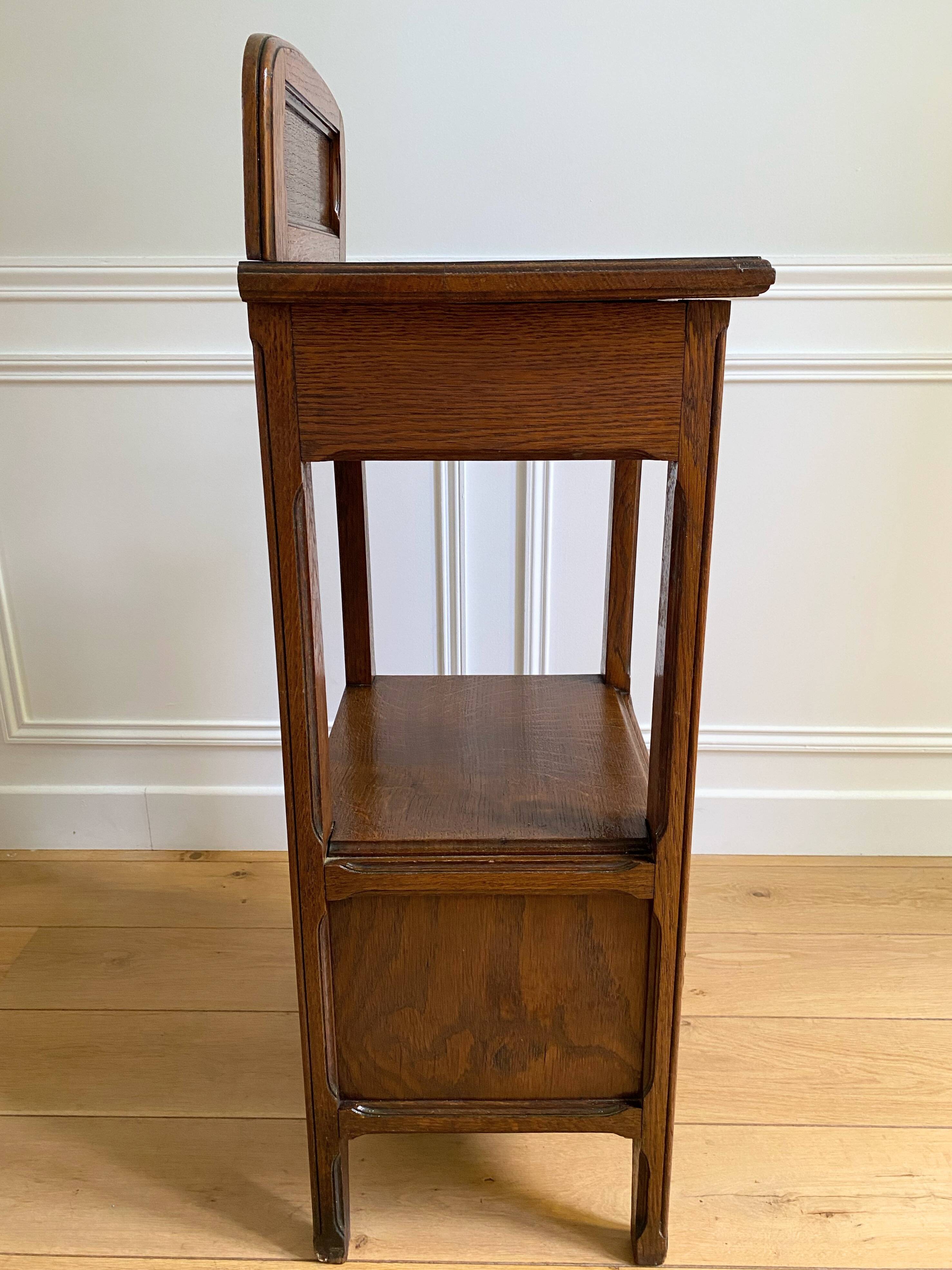 Vintage solid oak bedside table, 1 door, 1 drawer and 1 niche