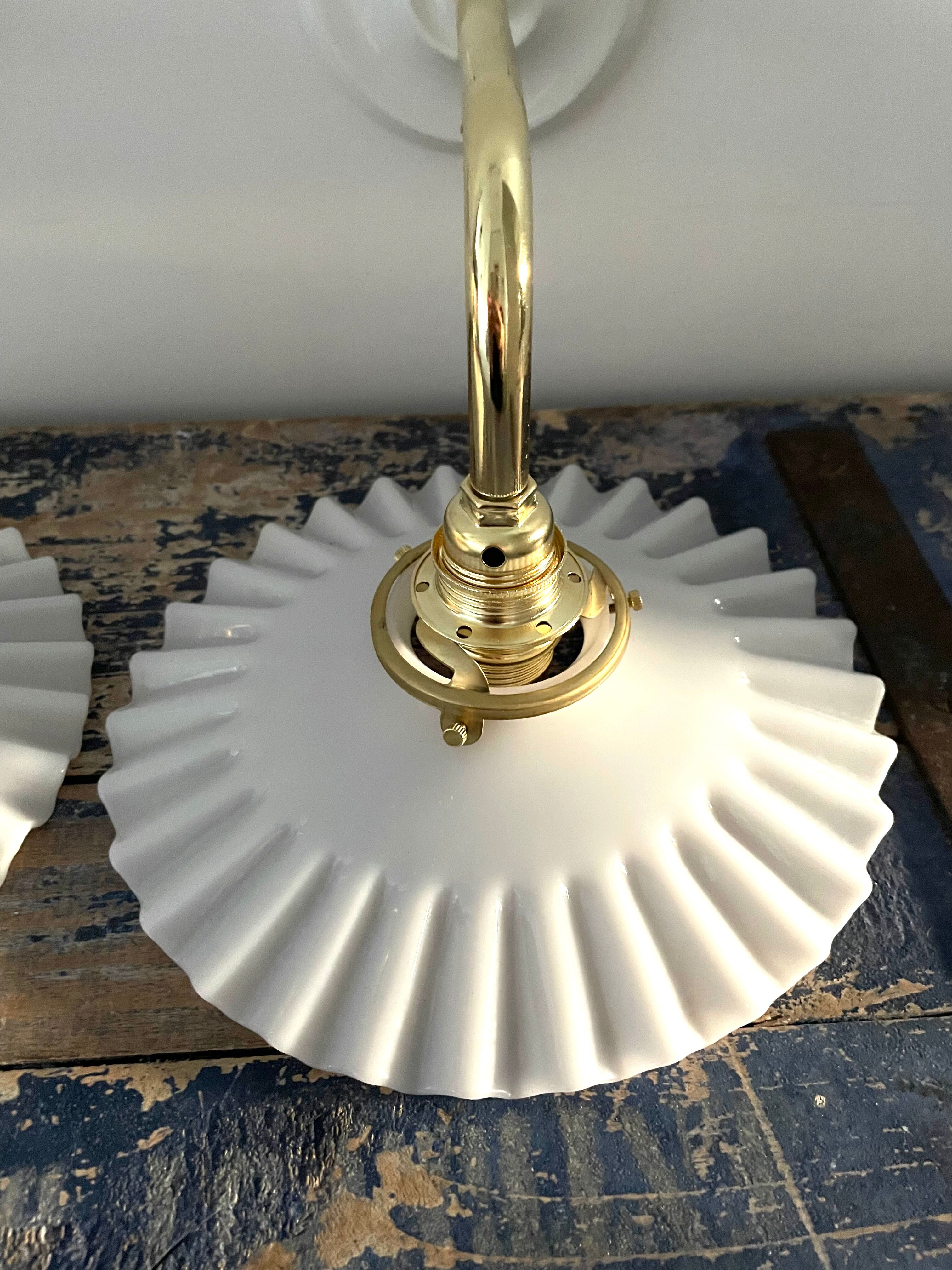 Set of two vintage white opaline wall lamps electrified to nine