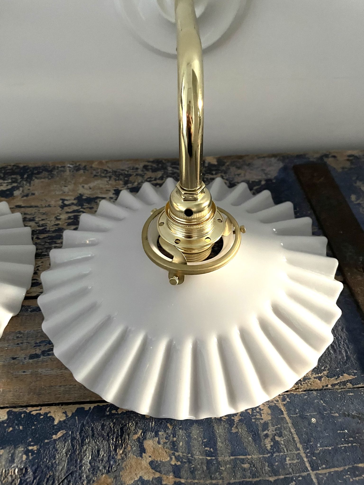 Set of two vintage white opaline wall lamps electrified to nine