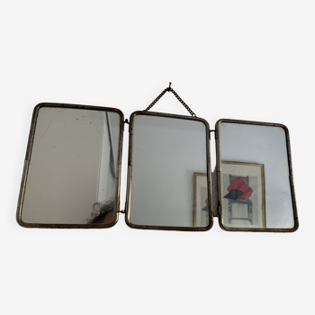 Miroir vintage 1930 triptyque barbier marine - 19 x 44 cm