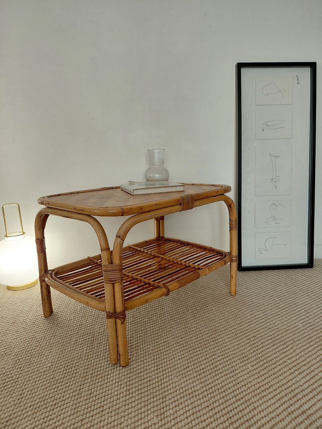 Vintage rattan coffee table from the 70s - organic lines, Riviera spirit.