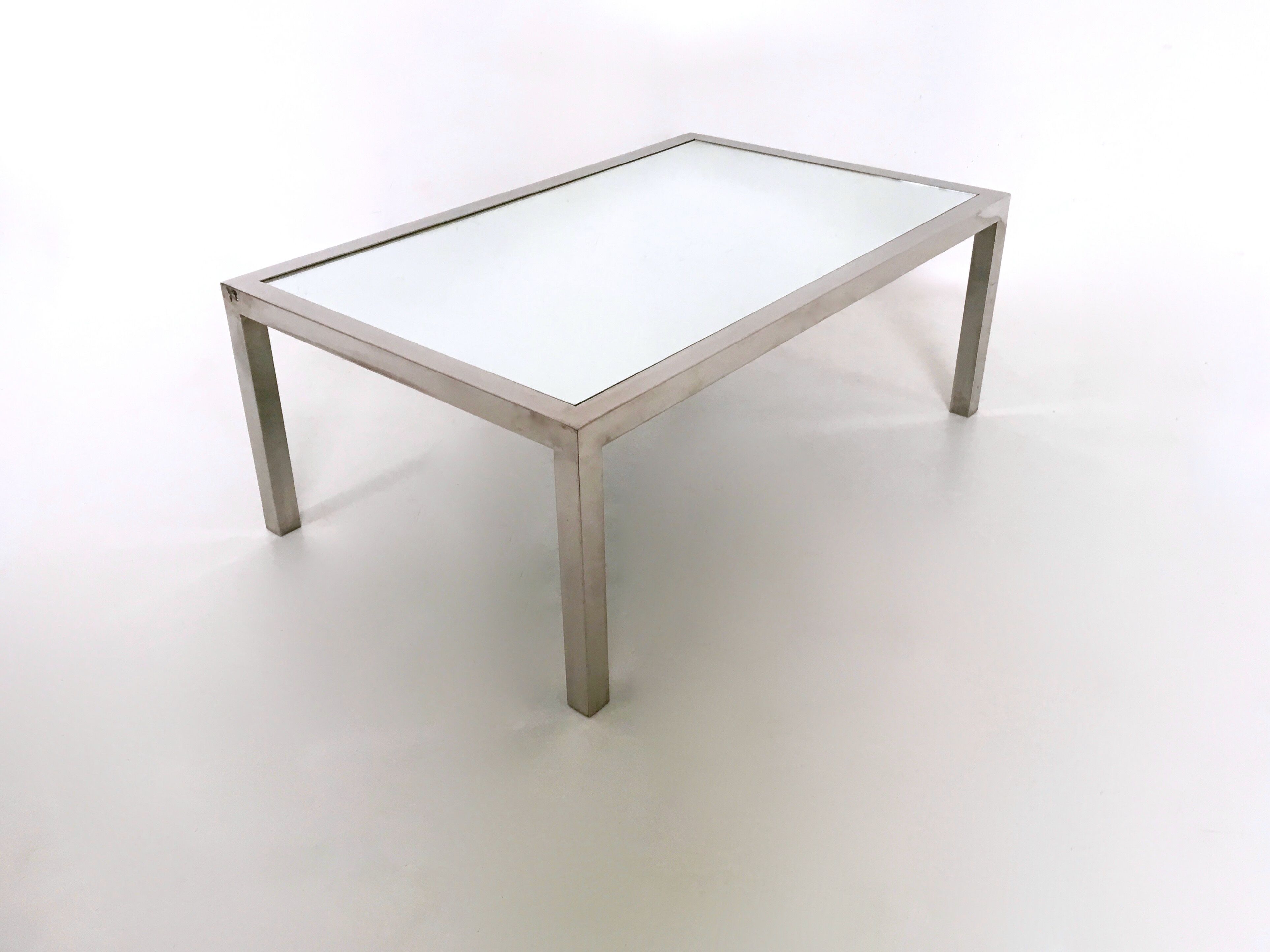 Steel Coffee Table in the Style of Nanda Vigo with a Mirrored Top, Italy, 1970s
