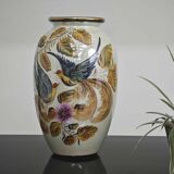 Beau vase peint main oiseau et feuilles H.Béquet numéroté 556