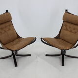 Sigurd Ressell Pair of Falcon Chairs Leather by Vatne Møbler Norway