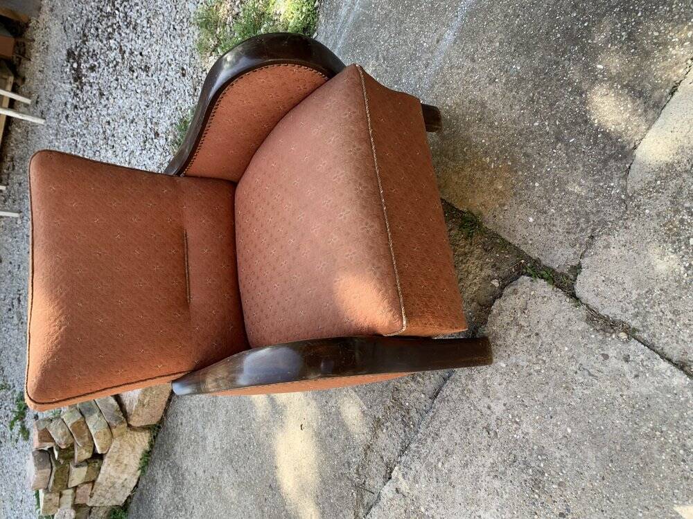 Original purple fabric Art Deco armchair set, Hungary, 1930s