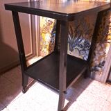 Art Deco style side table, console table on wheels, black varnished wood, 1940