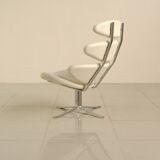 "Corona" lounge chair in off-white grained leather by Poul Volther for E
