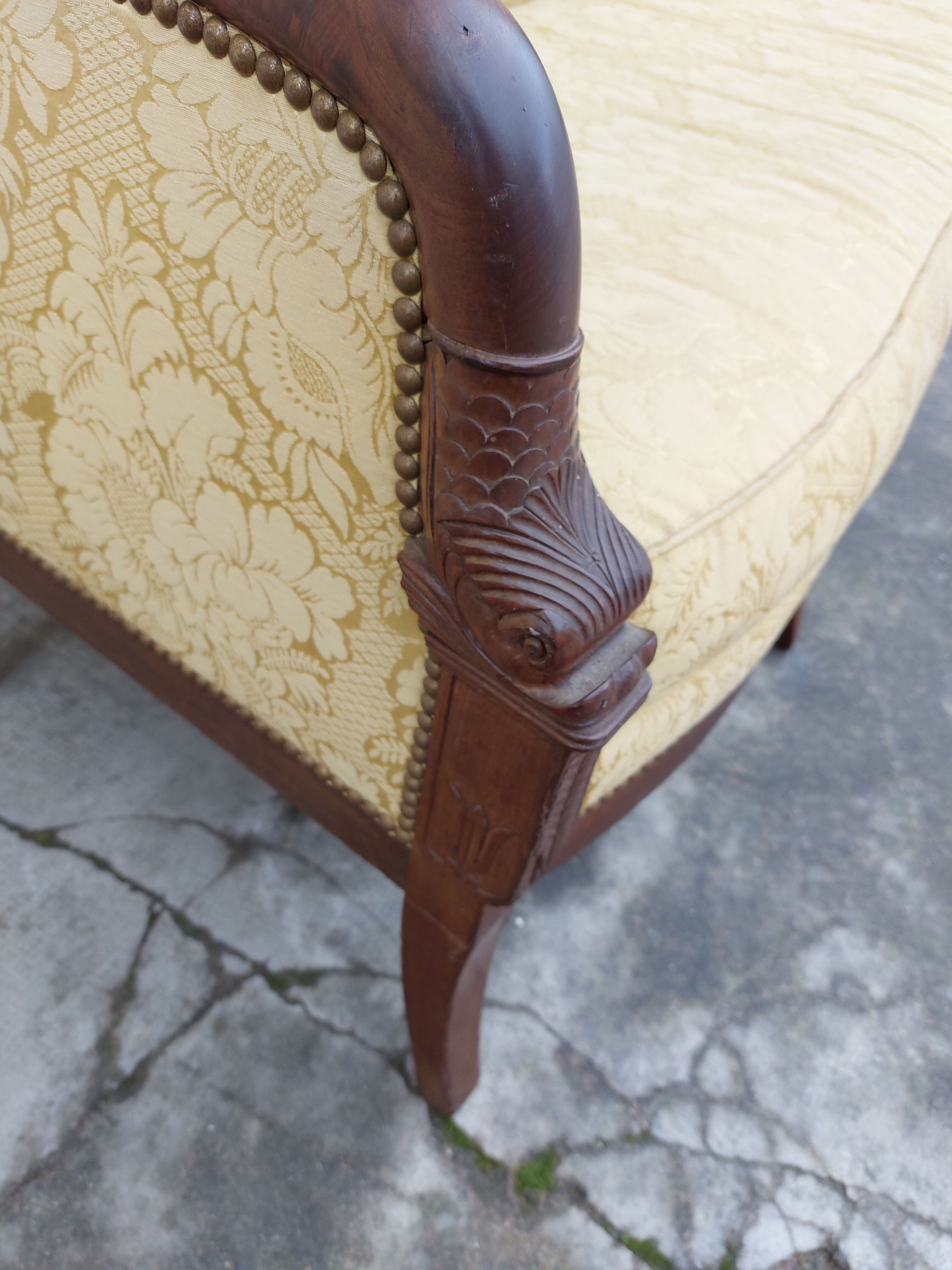 Vintage bench empire mahogany dolphin heads