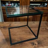 Coffee table end of sofa harness design 1970 metal and glass marked pierre chevalier