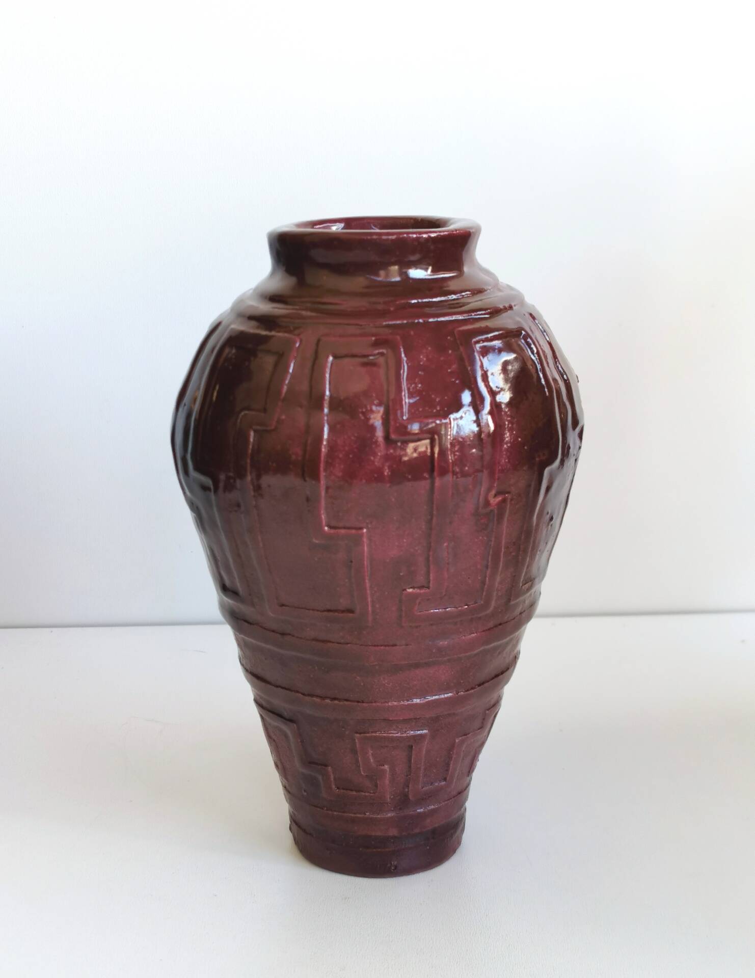 Glazed terracotta vase Art Deco signed WW