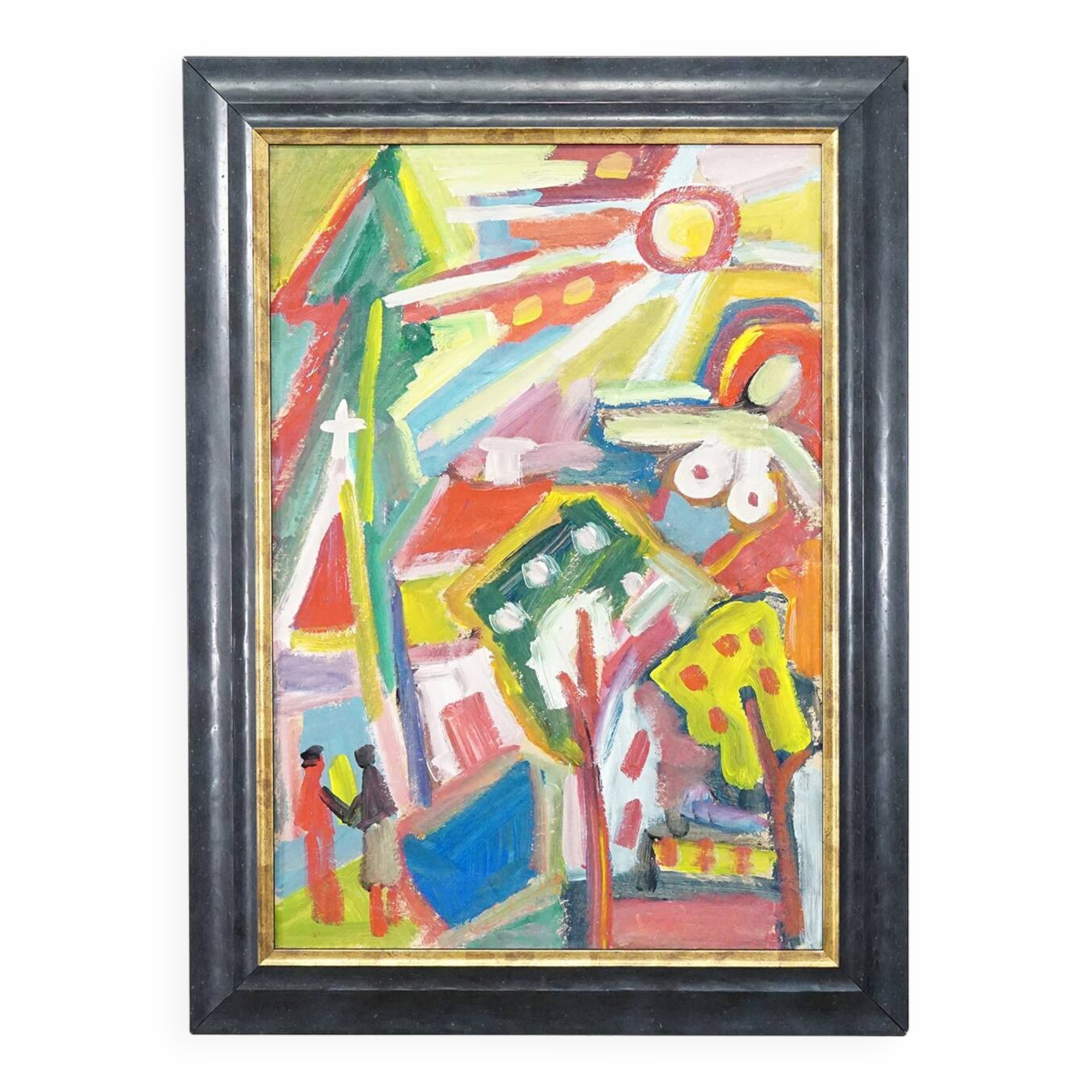 Vintage oil painting 'Bunte Szene' - Miklós Németh, 1962