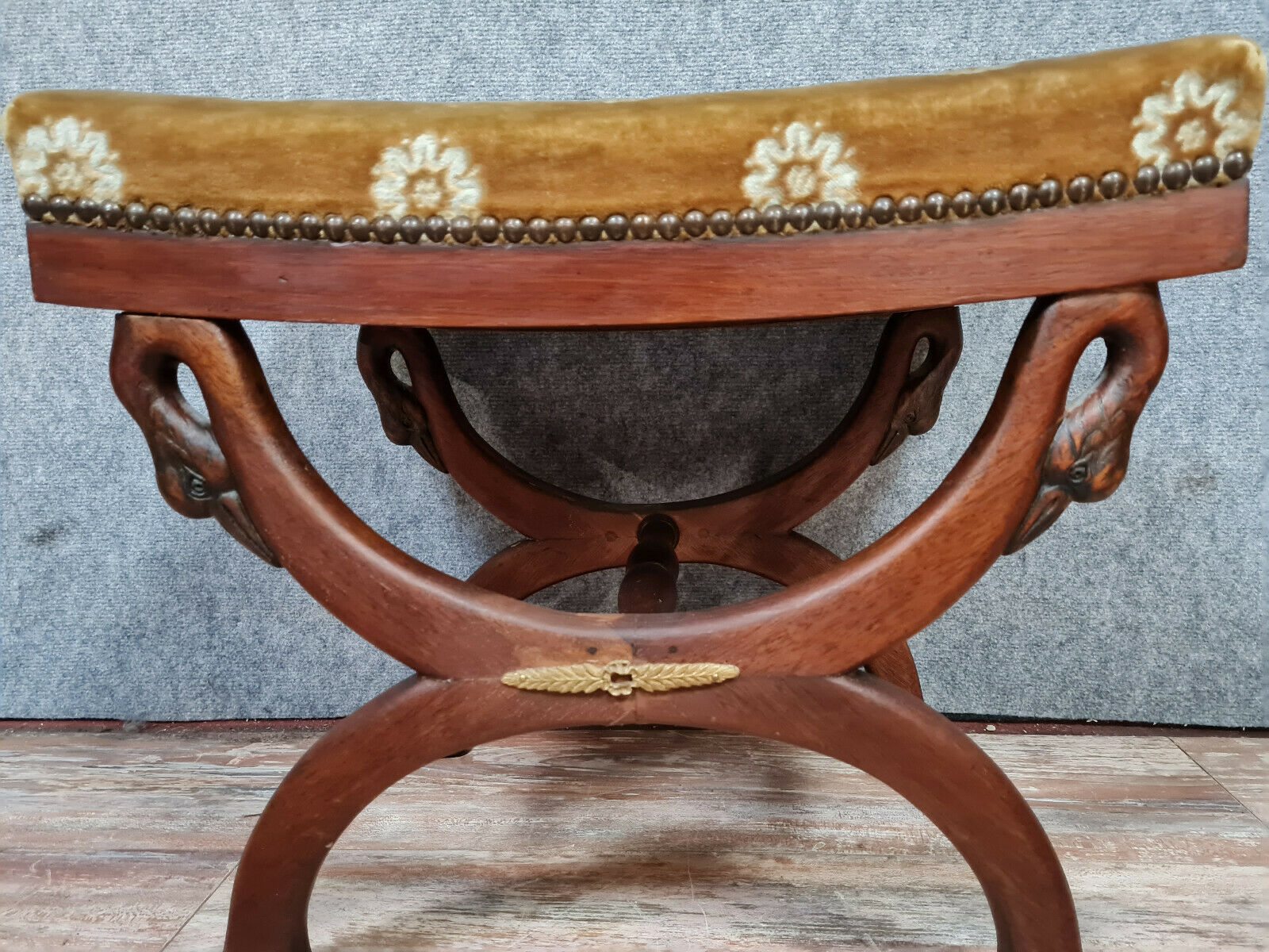 Empire curule stool with mahogany goosenecks