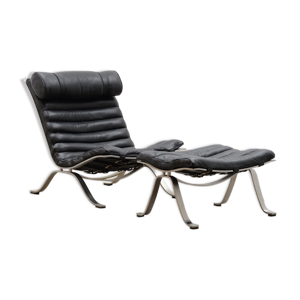 Fauteuil et pouf noir