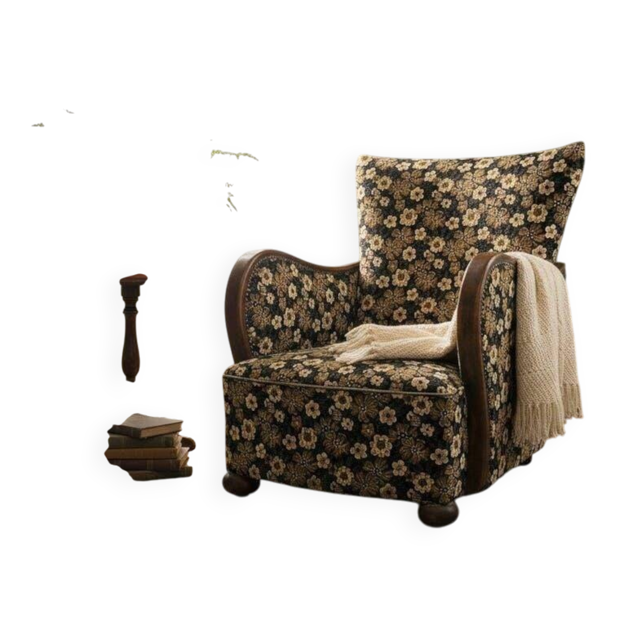 Vintage brown floral patterned cocktail chair/armchair