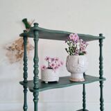 Etagère ancienne bois tourné rénovée verte