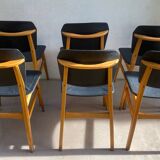 Set of 6 Scandinavian chairs in light wood and black faux leather