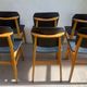 Set of 6 Scandinavian chairs in light wood and black faux leather