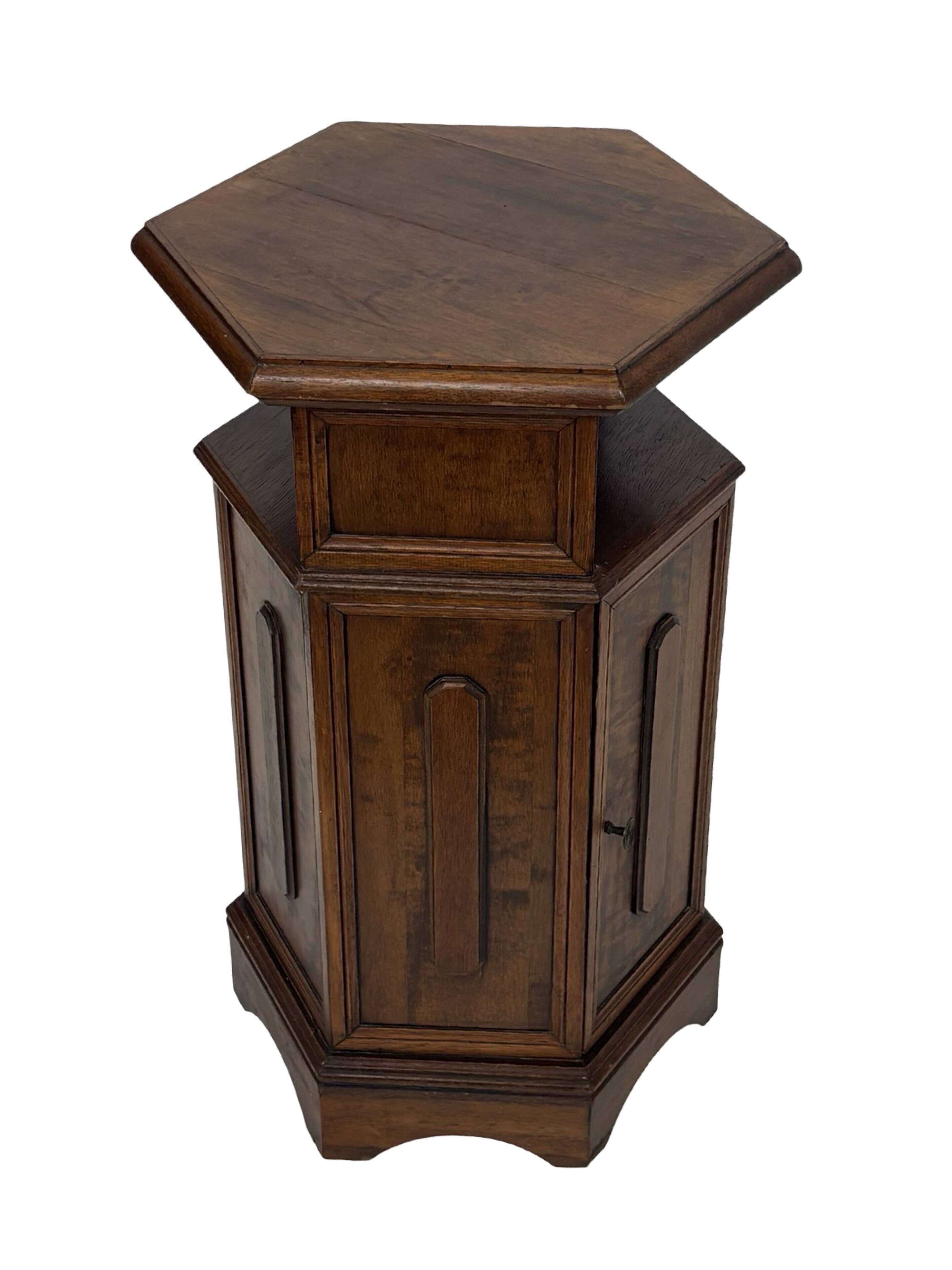 Vintage Hexagonal Side Cabinet with Door Small Side Table Column